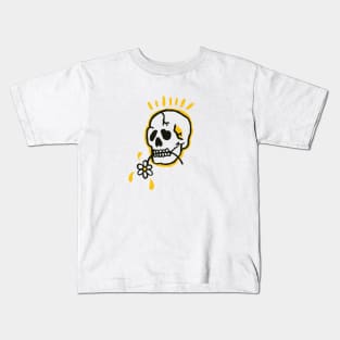 skulls happy skull skeleton flower happy face Kids T-Shirt